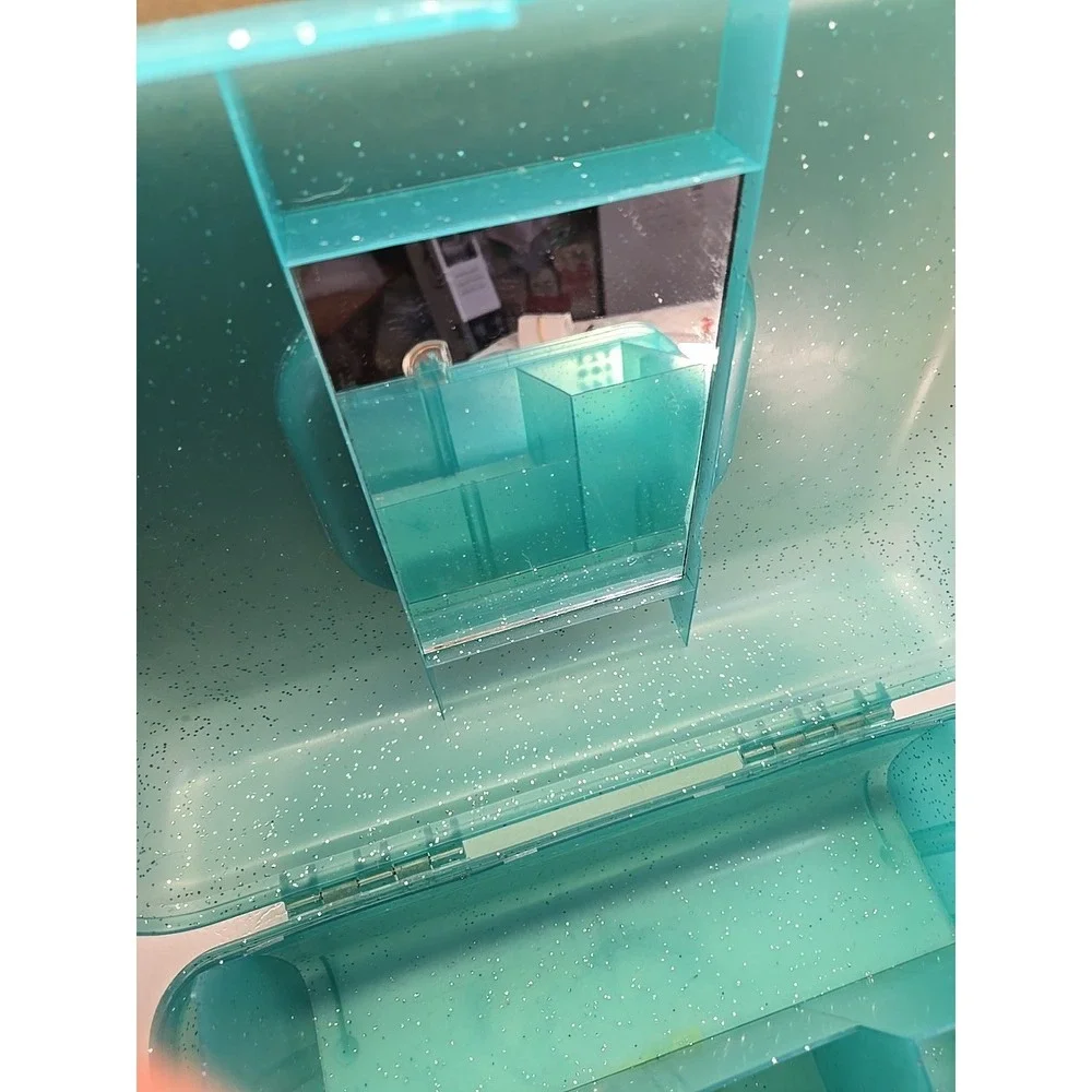 Vintage Caboodles Jellies Organizer Vanity Teal Blue Glitter Makeup Case 2762